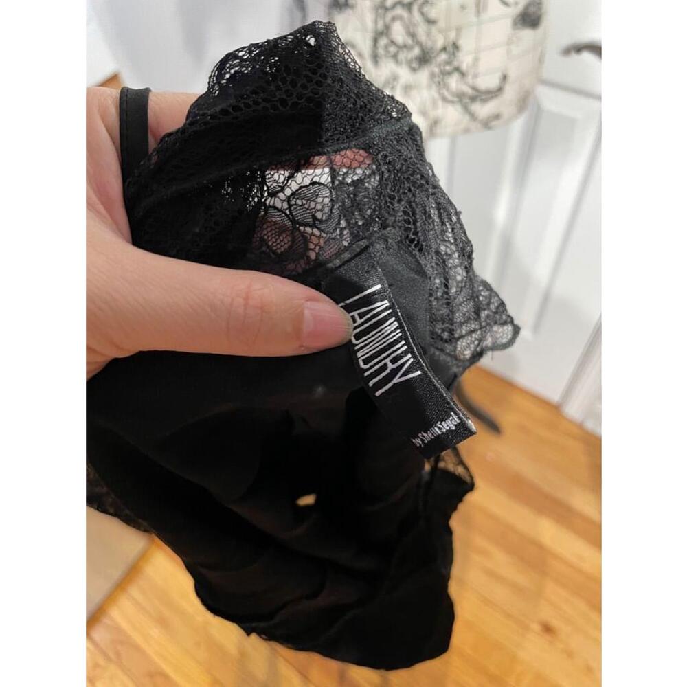 Laundry Vintage Y2K Satin Lace Tie goth crop top tank Sz 6 black blouse fitted - Picture 4 of 5